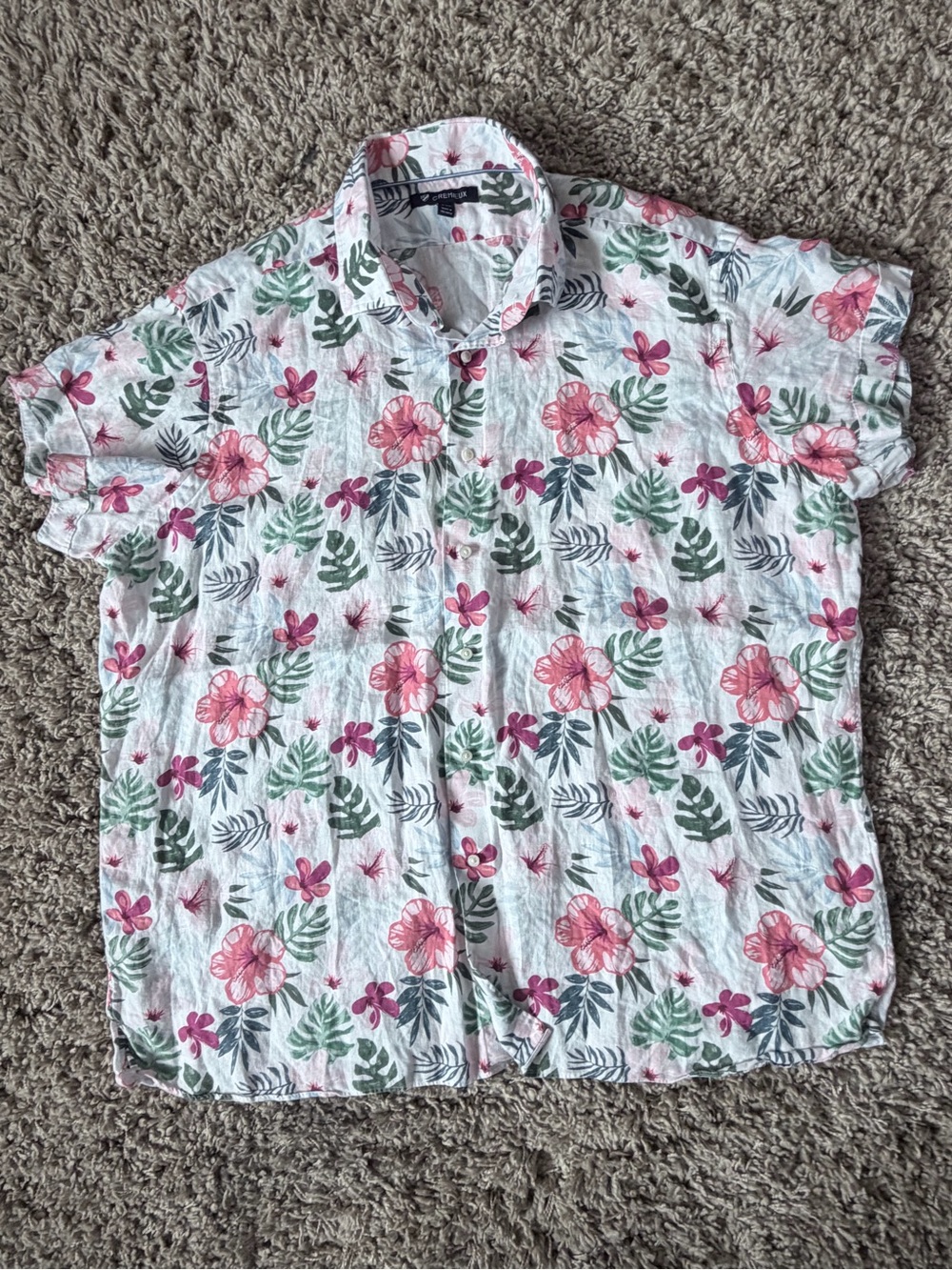 Daniel Cremieux White Short-Sleeve Floral Button-Down with Pink & Green Print
